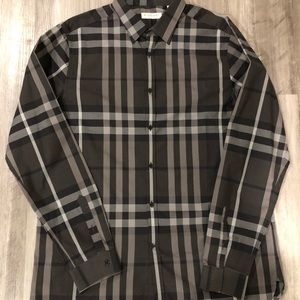 BURBERRY Men’s Long Sleeve Nova Check Charcoal Black Print Burberry Shirt